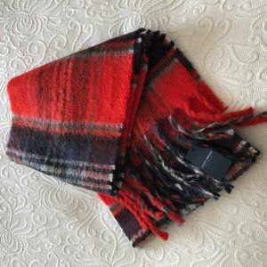 NWT LUCKY BRAND PLAID SOFT FUZZY SCARF RED BLACK GREEN BLUE WHITE 12"X108"LONG